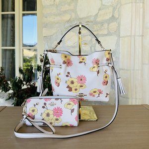 Coach Andy Crossbody Bag & Wristlet W/ Floral Cluster Print IM/CHALK MULTI NWT